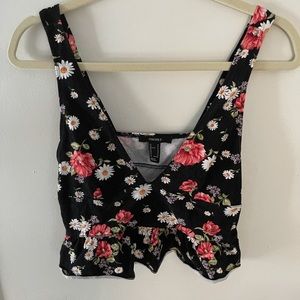 Forever 21 Floral Pattern Cropped Peplum Top